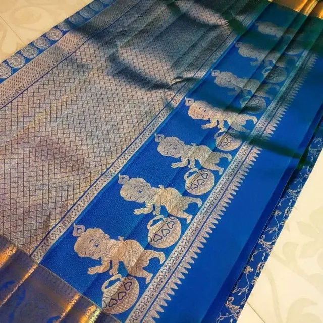 Enchanting Organic Banarasi Silk Saree - Krishna Special Design - View 7