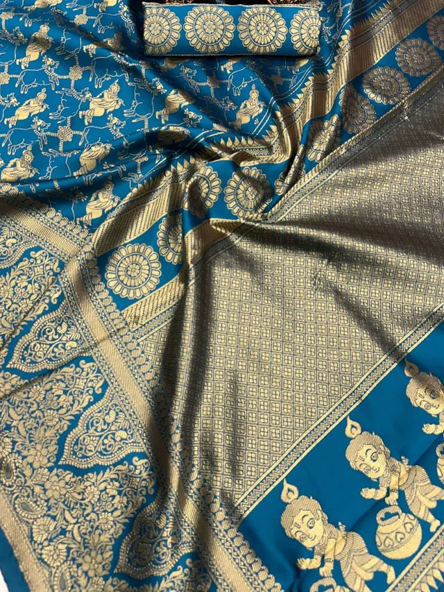 Enchanting Organic Banarasi Silk Saree - Krishna Special Design - View 8