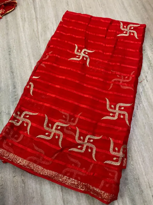 Beautiful Swastik Design Pure Viscose Georgette Saree - View 2