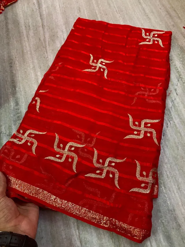 Beautiful Swastik Design Pure Viscose Georgette Saree - View 4