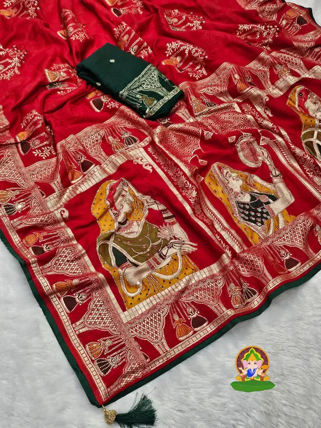 Pure Dola Viscose Meenakari Zecard Saree with Dulhan Design