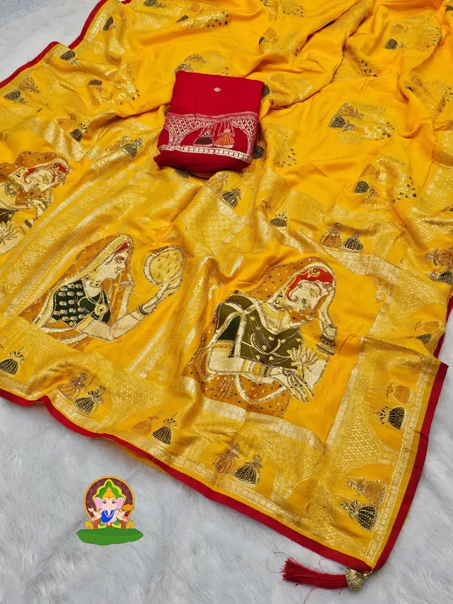 Pure Dola Viscose Meenakari Zecard Saree with Dulhan Design - View 3