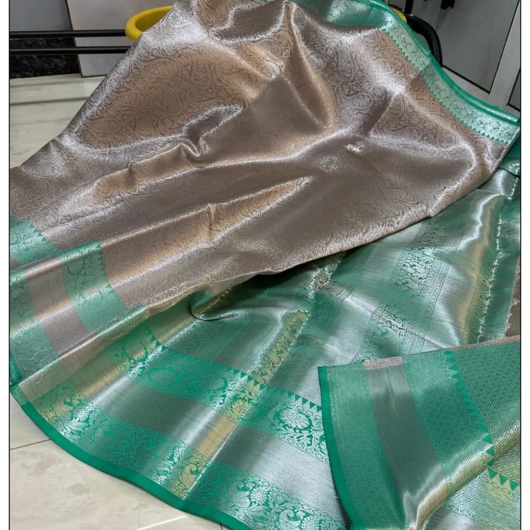 Banarasi Zari Tissue Soft Saree with Contrast Colors - View 2