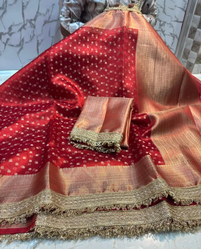 Banarasi Tissue Silk Saree with Handcrafted Designer Lace Border