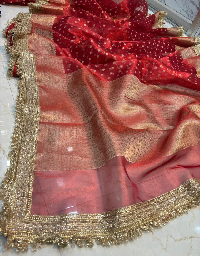 Banarasi Tissue Silk Saree with Handcrafted Designer Lace Border - Second View