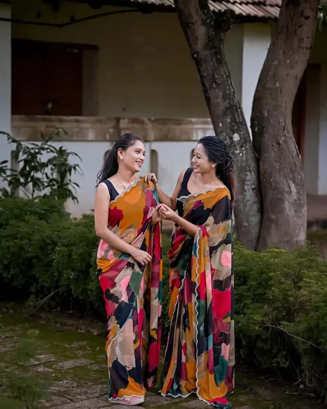 Premium Marshmallow Georgette Saree with Mosaic Digital Print - View 2