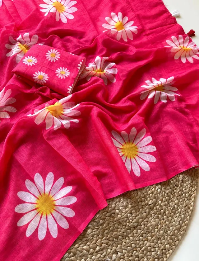Pure Linen Digital Floral Saree - View 2