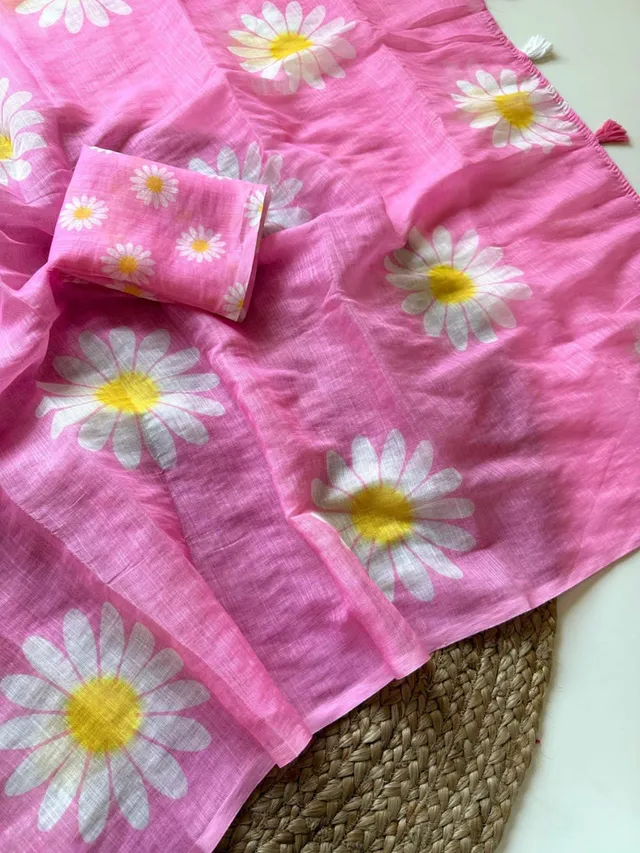 Pure Linen Digital Floral Saree - View 3