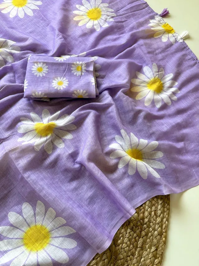 Pure Linen Digital Floral Saree - View 4