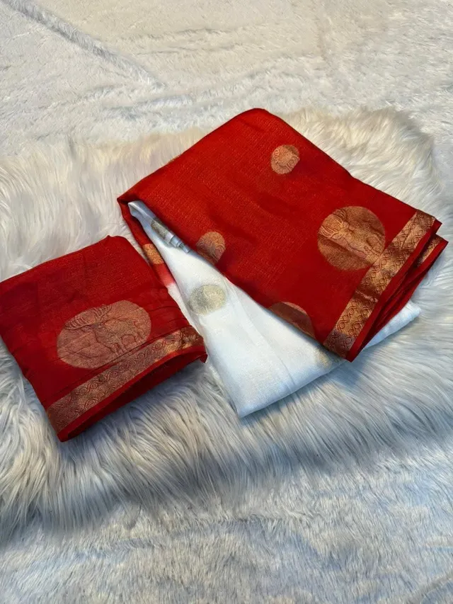Pure Soft Viscose Khadi Silk Saree - White & Red Lovers Edition - View 5