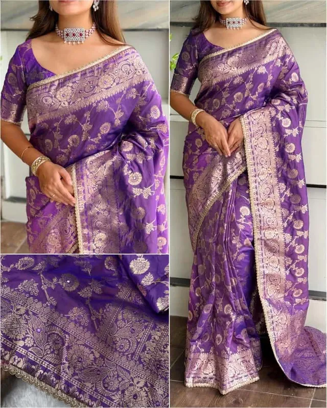 Luxurious Banarasi Zari Weave Saree with Mirror Highlights - View 2