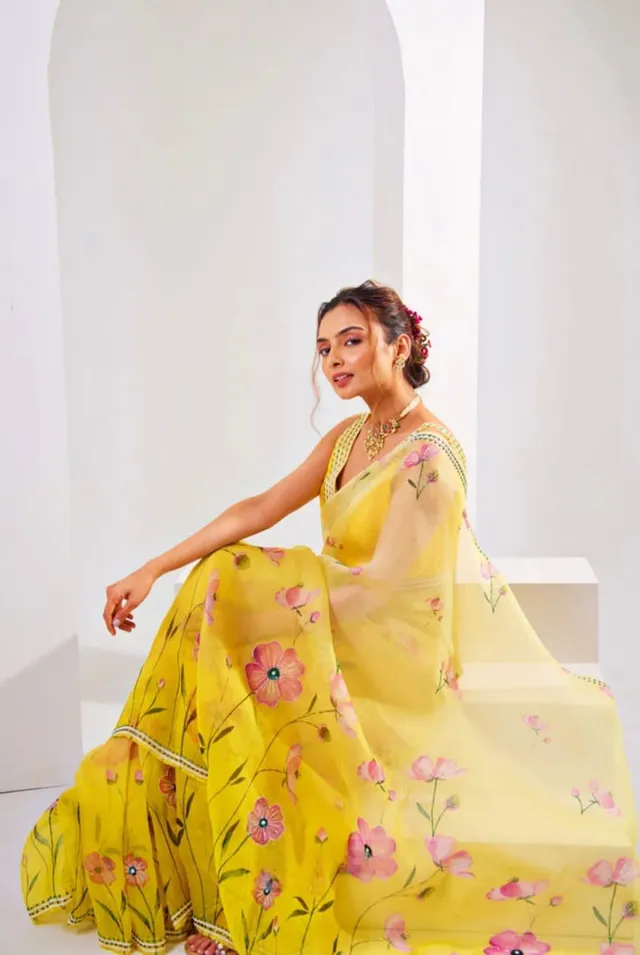 Pure Soft Organza Tebby Silk Saree - Floral Elegance Edition