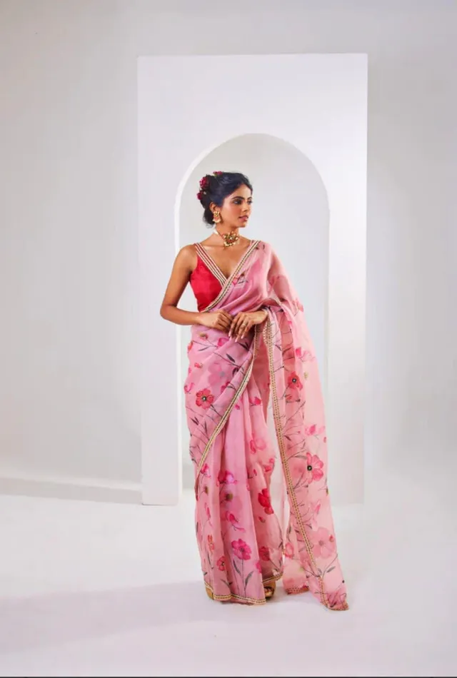 Pure Soft Organza Tebby Silk Saree - Floral Elegance Edition - View 3