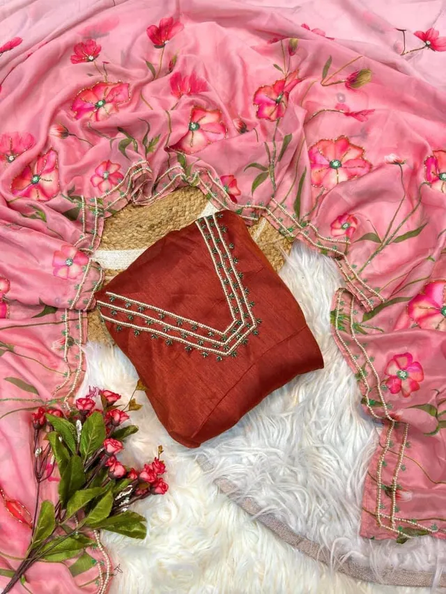 Pure Soft Organza Tebby Silk Saree - Floral Elegance Edition - View 4