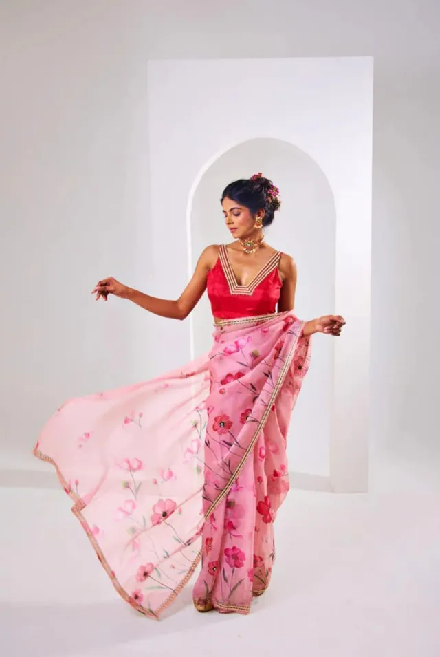 Pure Soft Organza Tebby Silk Saree - Floral Elegance Edition - View 5