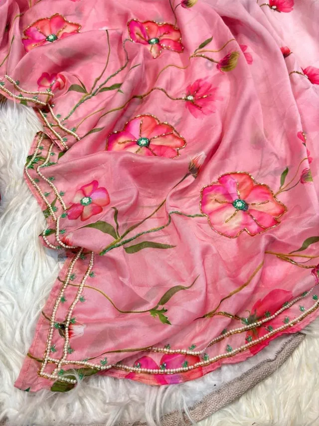 Pure Soft Organza Tebby Silk Saree - Floral Elegance Edition - View 10