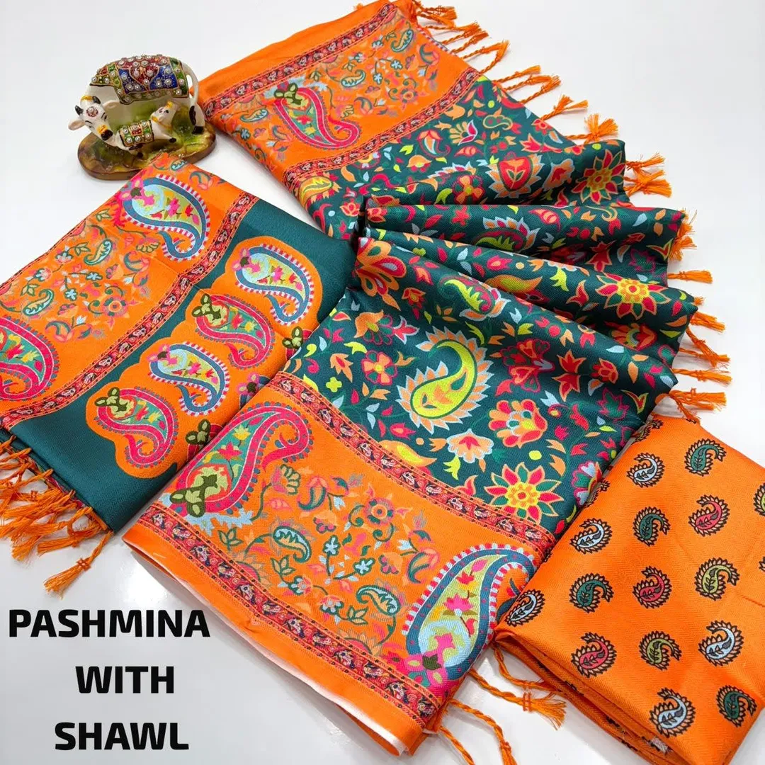Digital Premium Pashmina Saree with Shawl - Exclusive Hit Design - View 2