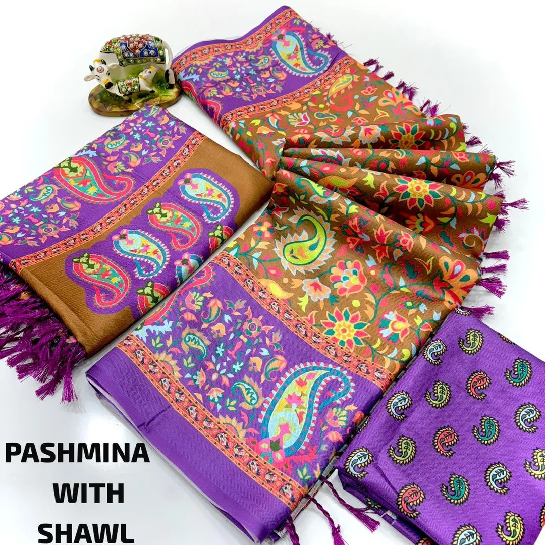 Digital Premium Pashmina Saree with Shawl - Exclusive Hit Design - View 9