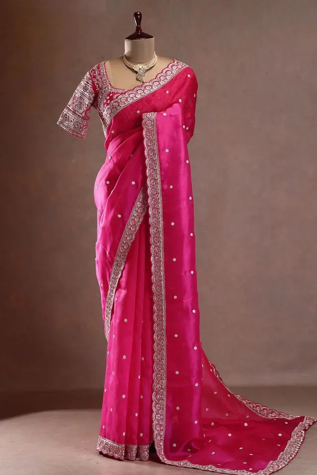 Luxury Sparkling Sequins Embroidered Tebby Silk Partywear Saree - View 2