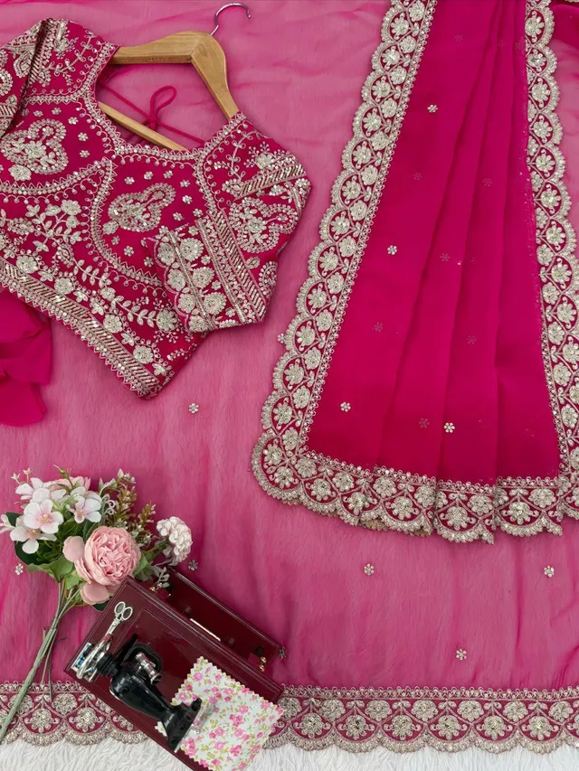 Luxury Sparkling Sequins Embroidered Tebby Silk Partywear Saree - View 5