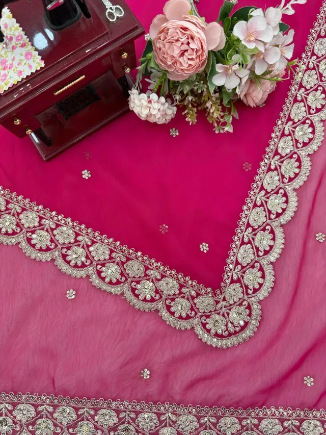 Luxury Sparkling Sequins Embroidered Tebby Silk Partywear Saree - View 7