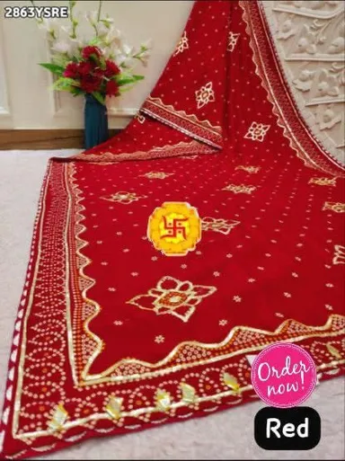 Soft Vichitra Saree with Foil Print & Gotta Patti Work - Silk Saree Online India - Buy at ₹1699 - Image 1