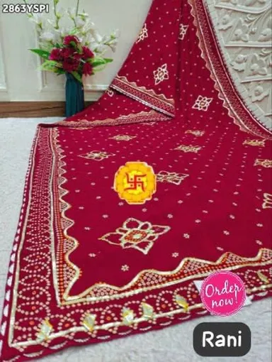 Soft Vichitra Saree with Foil Print & Gotta Patti Work - View 2