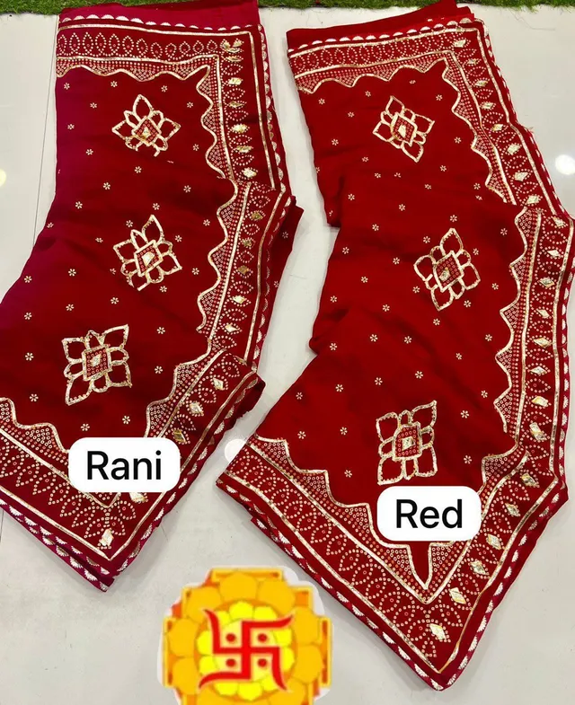 Soft Vichitra Saree with Foil Print & Gotta Patti Work - View 3