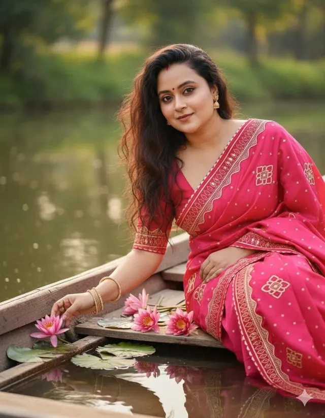 Soft Vichitra Saree with Foil Print & Gotta Patti Work - View 5