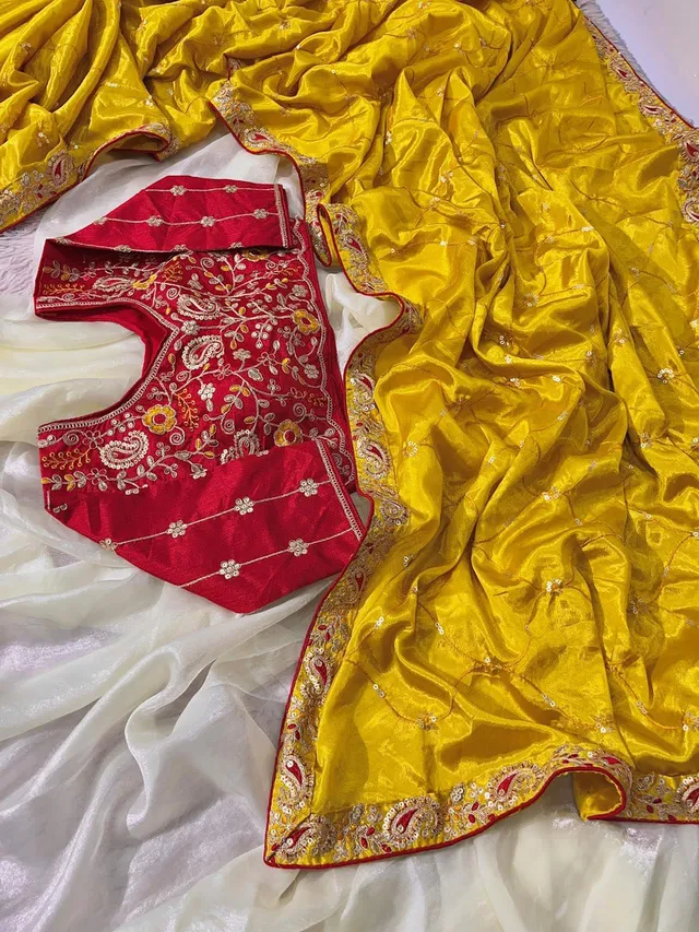 Premium Chinon Silk Saree With Heavy Sequins & Multicoding Work