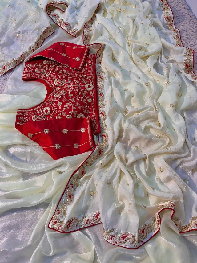 Premium Chinon Silk Saree With Heavy Sequins & Multicoding Work - View 4