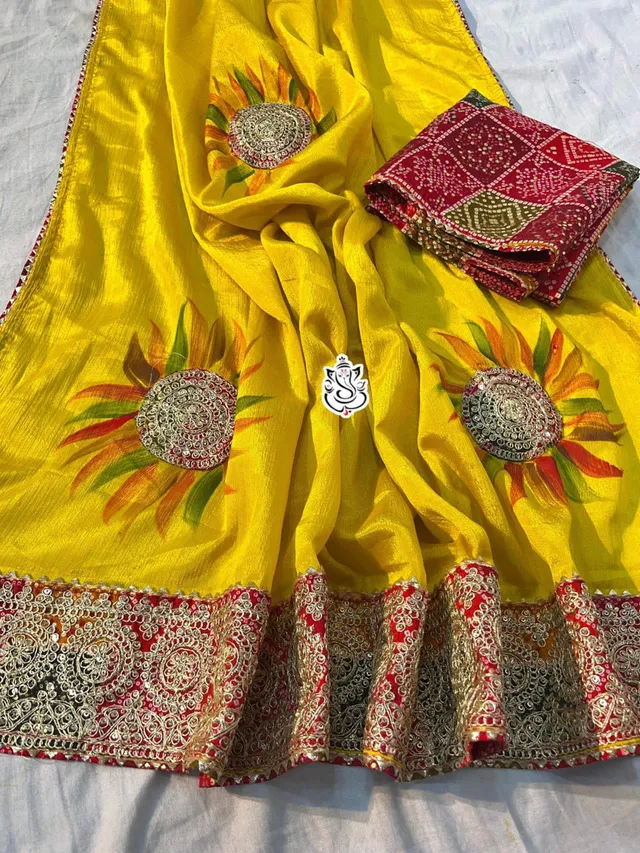 An Elegant Soft Chinon Saree With Rich Sequin Detailing - Silk Saree Online India - Buy at ₹1299 - Image 1