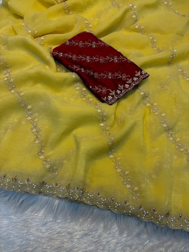 Soft Crunchy Embroidered Saree With Stone Work