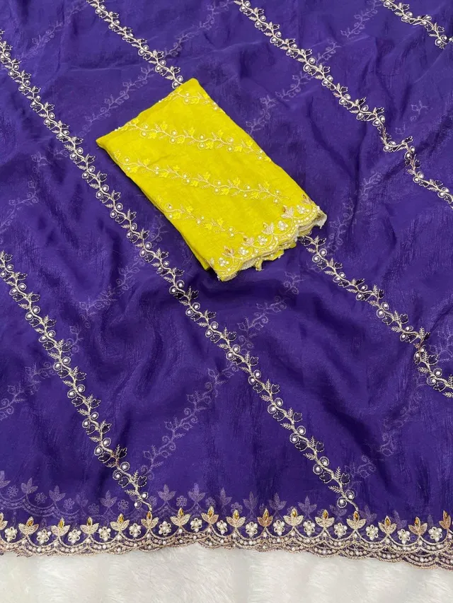 Soft Crunchy Embroidered Saree With Stone Work - View 2