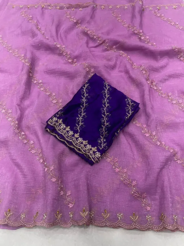 Soft Crunchy Embroidered Saree With Stone Work - View 5