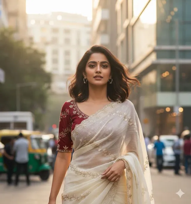 Soft Crunchy Embroidered Saree With Stone Work - View 7