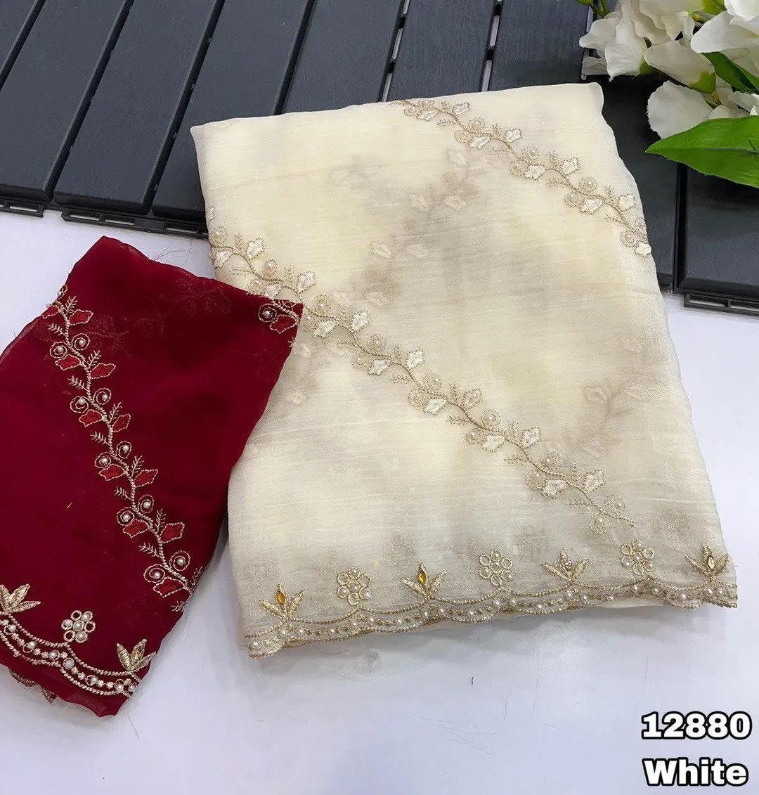Soft Crunchy Embroidered Saree With Stone Work - View 8