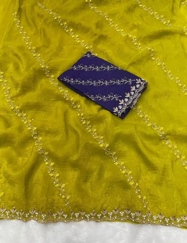 Soft Crunchy Embroidered Saree With Stone Work - View 9