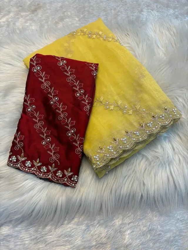 Soft Crunchy Embroidered Saree With Stone Work - View 10