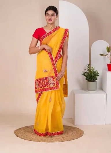 Haldi & Pooja Ready Gotta Work Cotton Saree - View 2