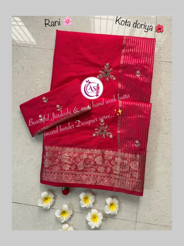 Lovely Jardoshi & Moti Handwork Kota Doriya Saree - View 2