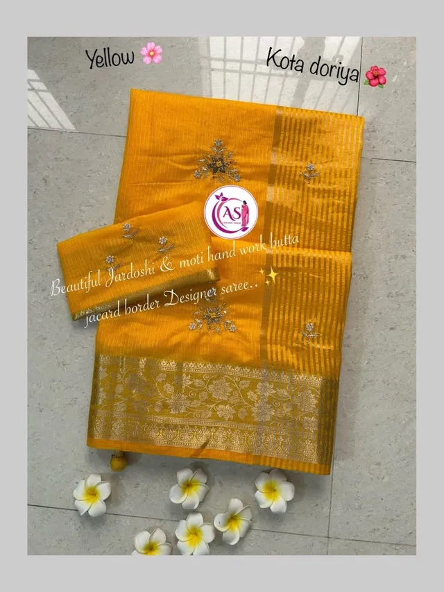 Lovely Jardoshi & Moti Handwork Kota Doriya Saree - View 3