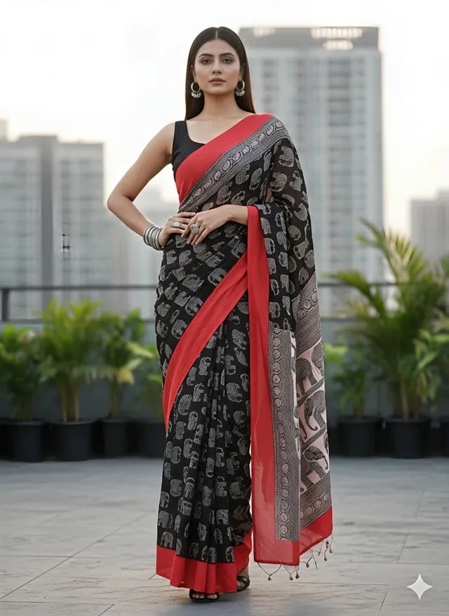 Premium Crepe Silk Elephant Design Saree - Second View