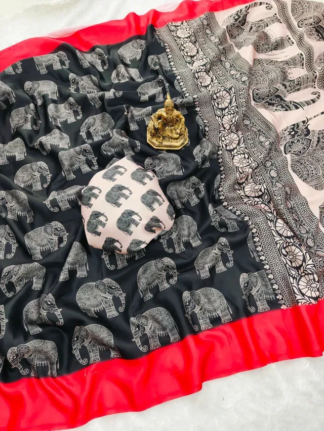 Premium Crepe Silk Elephant Design Saree - View 3