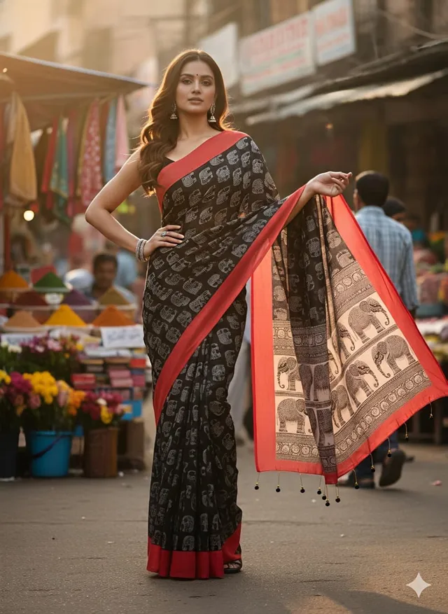 Premium Crepe Silk Elephant Design Saree - View 4