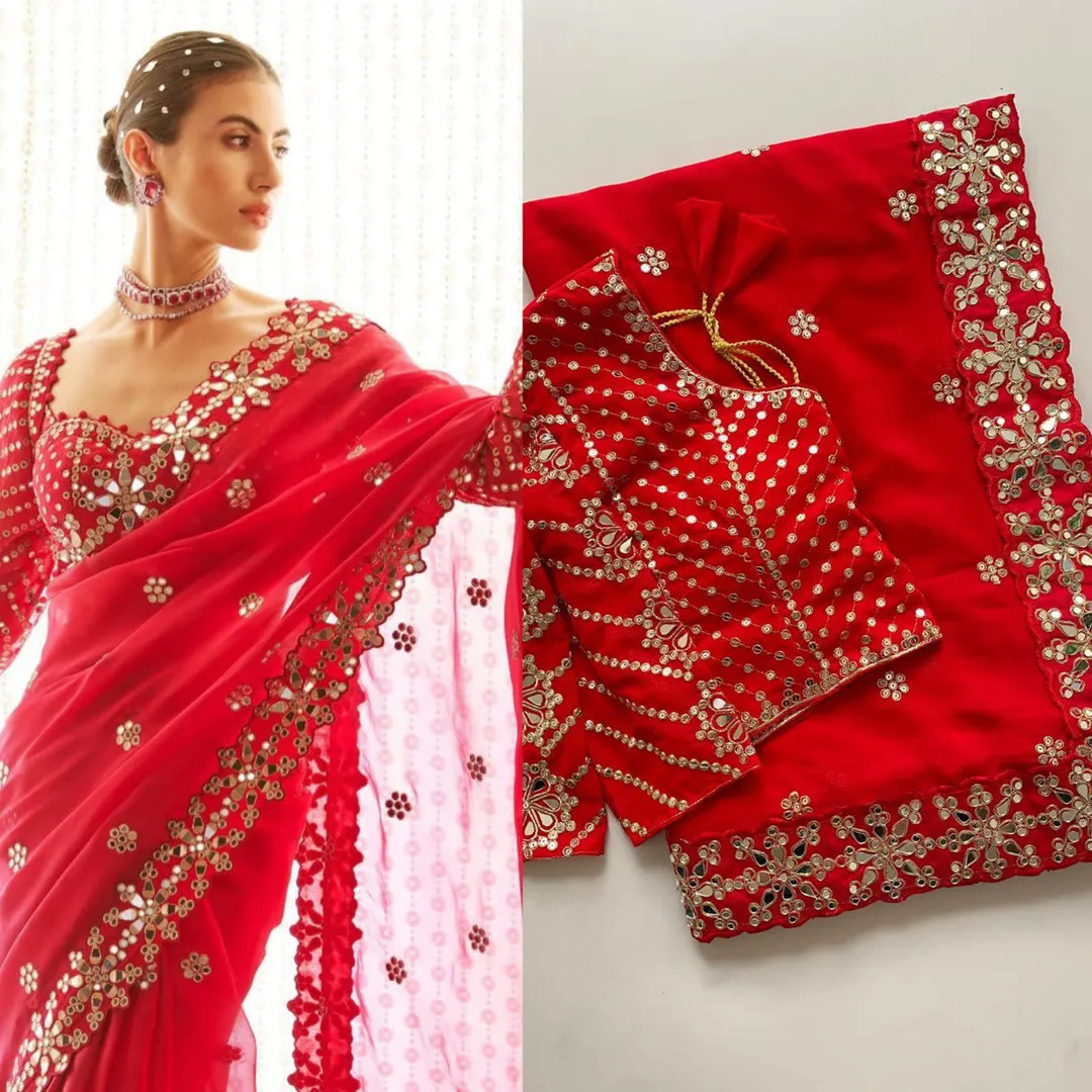 Bollywood Blockbuster Original Mirror Work Saree - View 4