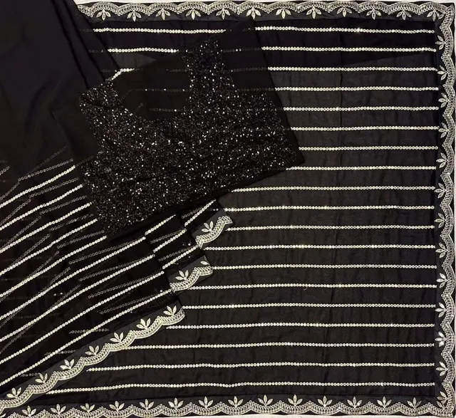Designer Party Wear Embroidery Saree - View 3