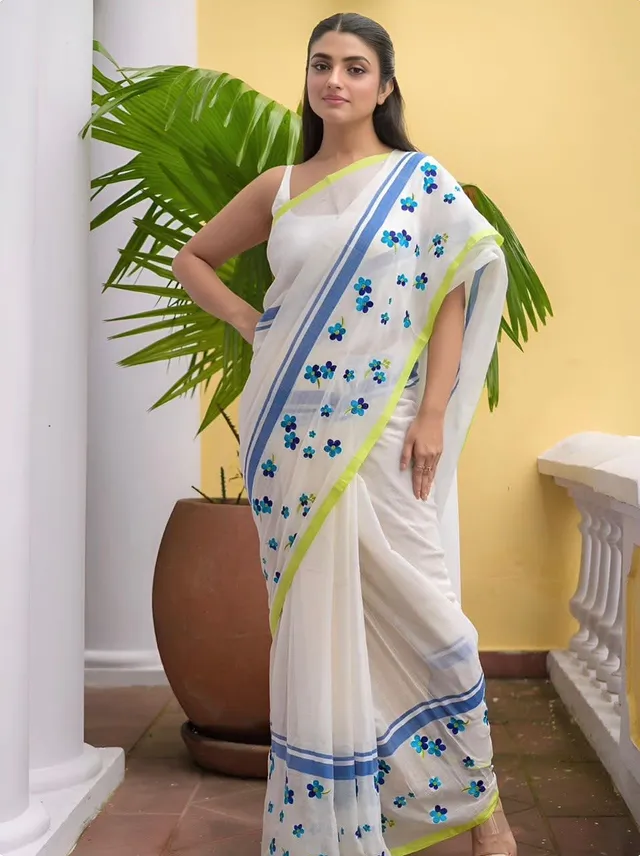 Premium Cotton Linen Digital Floral Print Saree