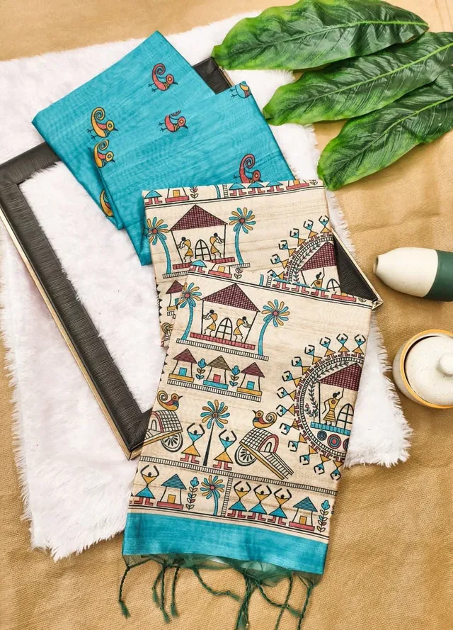 Premium Madhubani Tussar Silk Saree - View 6