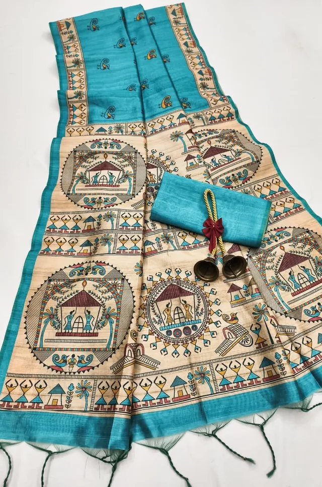 Premium Madhubani Tussar Silk Saree - View 7